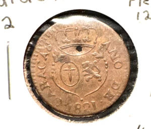 Venezuela Caracas 1821 1/4 real C-2 XF piered at 12 o'clock - Picture 1 of 2