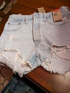 501 Cut Off Jean Shorts Distressed Denim Daisy Dukes Size Large 8/10 New