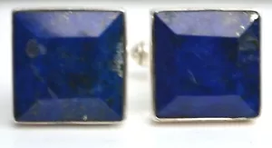 Natural Emerald Cut Blue Lapis Sterling SILVER Cufflinks Real Gems 925 Mens Gift - Picture 1 of 10