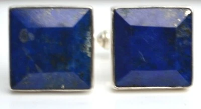 Gemelos de plata esterlina lapislázuli azul corte esmeralda natural gemas reales 925 regalo para hombre Foto 1 de 4