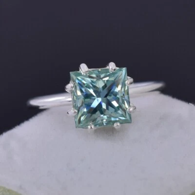 RARO Anillo de Diamantes Tratados Azul Certificado Corte Princesa 5.50 Ct, Plata 925 Foto 1 de 4