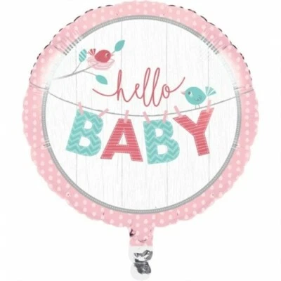 Hello Baby Girl Foil Balloon 18 Inch Girl Baby Shower Decorations - Image 1 of 2