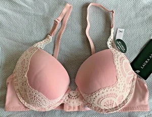 LAURA ASHLEY Bra COMFORT PUSH UP 34C Lace Trim Underwire Smokey Pink NWT - Bild 1 von 3