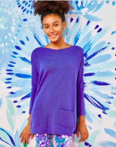 NEW Lilly Pulitzer GIRLS MINI COBO SWEATER Iris Blue Kids S XL 4 5 12 14 - Picture 1 of 14