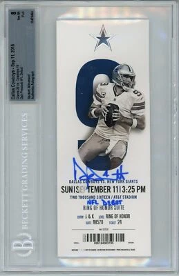 Dak Prescott Signed Dallas Cowboys Ticket Stub NFL Debut Beckett 39753 Foto 1 de 2