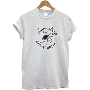 Skip a Straw Save a Turtle Print T Shirts || Adults + Kids Sizes - Picture 1 of 8