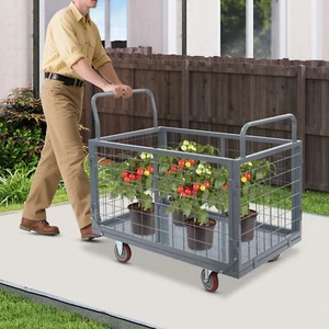5-in-1 Heavy Duty Platform Cart with Cage Push Cart for Grocery & Warehouse NEW - Picture 1 of 15