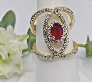 14K Yellow Gold Ruby and Pave Diamond Swirl Ring Sz 6.75 - Picture 1 of 12