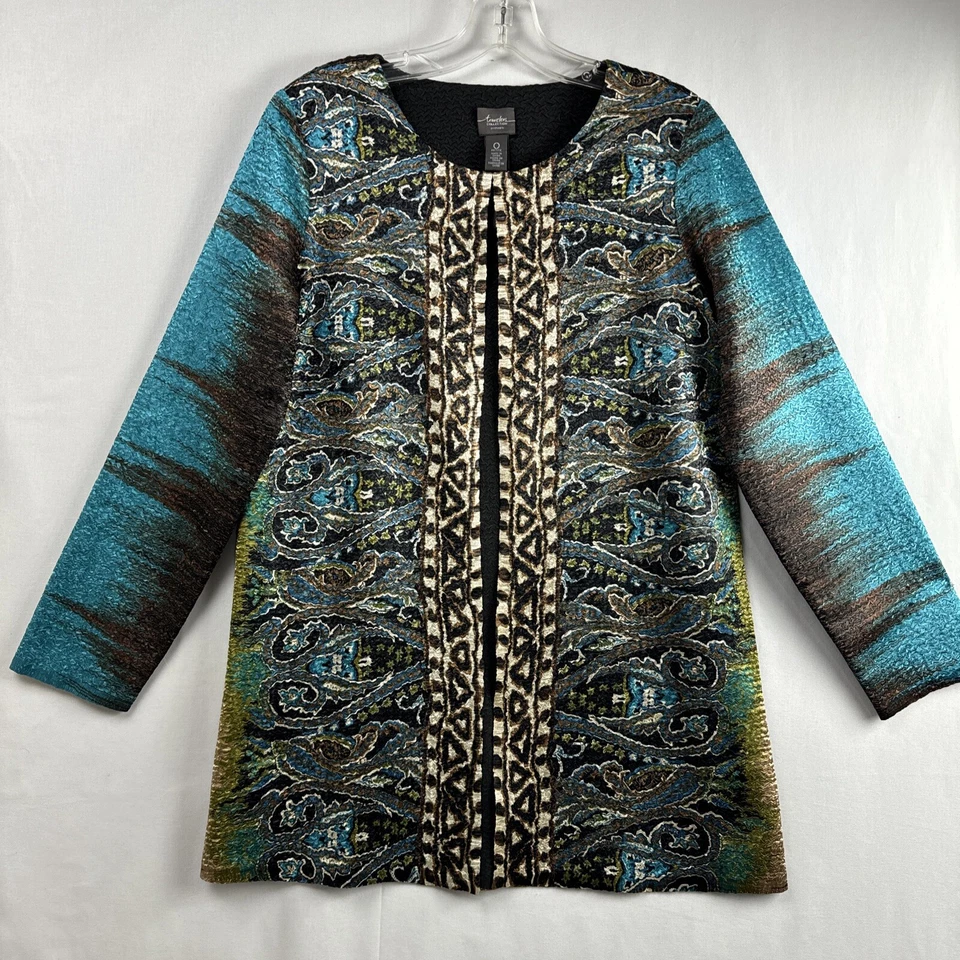 Chaqueta de viaje Chicos 0 para mujer pequeña texturizada cachemira aplastada verde azulado marrón Foto 1 de 4