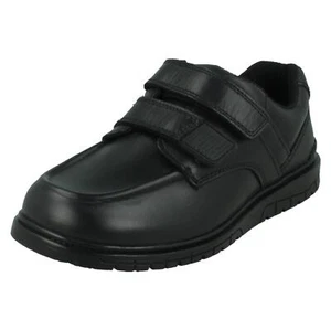 Boys Double Strap Black Leather School Shoes N1R152 - Picture 1 of 2