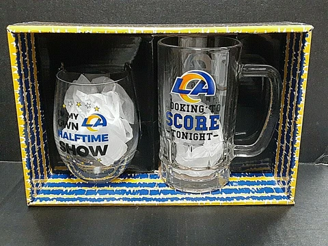 NFL Los Angeles RAMS His & Her Funny Mug and Wine Glass Gift Box Set P3843828 Cover