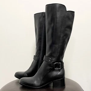 Naturalizer Black Leather Dane Boots 6.5 M GUC 2 Inch Heel Mid Calf *no box* - Picture 1 of 11