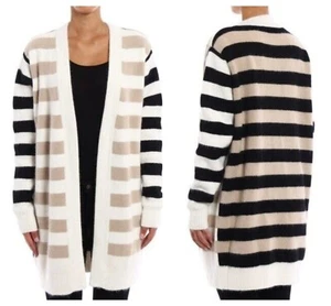 DIANE VON FURSTENBERG 70% Angora Long Cardigan L Sweater Coat Fuzzy Thick Wool - Picture 1 of 13