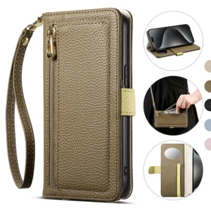 Für iPhone 16 Pro Max 16e 15 14 13 12 11 Schlüsselband Hülle Zip Kartenhalter Flip Cover - Bild 1 von 15