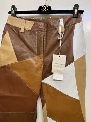 PANTALONES DOLCE GABBANA ITALIA PASARELA SEXY ESTILO CHER RETAZOS CUERO SUAVE 38NWT $3k Foto 1 de 4