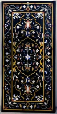 3'x2' black Marble table Top coffee side pietra Dura inlay lapis room decor r3 - Image 1 of 4