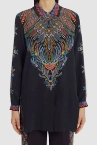 $1050 Etro Women Black Silk Floral Oversized Collared Top Size IT 48/US 14 - Picture 1 of 7