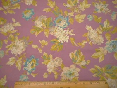 Tela Floral 1 1/8 Yarda Turquesa Gris Marfil Grn on Lt Púrpura Algodón Premium PC Foto 1 de 2