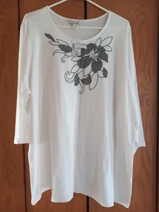 Cj Banks White Floral Prints Blouse Shirt Top Womens Size 2X  NEW - Picture 1 of 3
