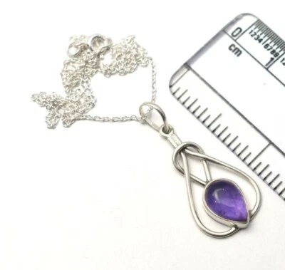 Ametista Viola Lacrima Gemma 925 Argento Sterling Collana Compleanno Gioielli - Immagine 1 di 4
