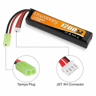 7.4V 1200mAh Airsoft LiPo Battery 25C w/Mini Tamiya Connector for Airsoft Rifle Foto 1 de 4