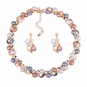 Juego de Collares y Pendientes de Collar de Oro Plata Perlas - Imagen 1 de 13