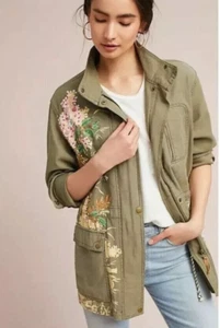 Chaqueta Anorak Anthropologie Para Mujer Bordada Con Cuentas Verde Ejército Talla S - Imagen 1 de 18
