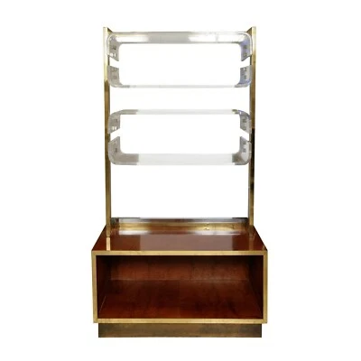 Romeo Rega Brass Chrome Lucite Bookshelf Burl Walnut 70s Lacquer Display Cabinet - Image 1 of 4