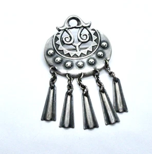 Unique Abstract 925 Sterling Silver Signed Face Pin w Dangles - 1.75" Long - Picture 1 of 3