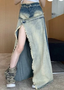 Maxirock Damen blau Denim mit Frontschlitz distressed Größe L - Bild 1 von 10