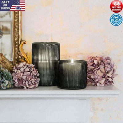 Candelabro de vidrio acanalado para huracanes mesa de acento decorativo centro de mesa interior Foto 1 de 4