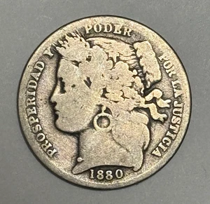 Peru 1880 Una 1 One Peseta Silver Coin Rare - Picture 1 of 2