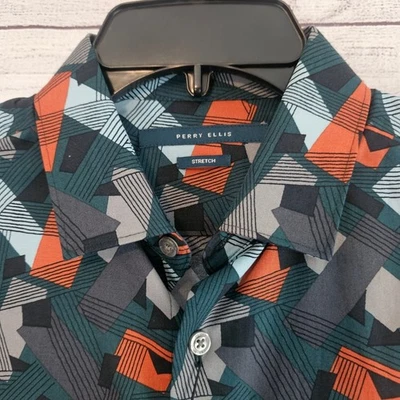 Perry Ellis Men's Small Geometric Design Long Sleeve Button Down Shirt NWT L593 - Image 1 of 4