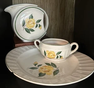 Antiker The Cronin China Krug Scheibe Deckel gelbe Rose mit Platte Schale 3 Stück - Bild 1 von 6