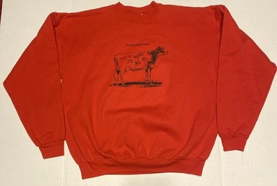 Sudadera Vaca De Colección Talla XL Roja Y2K Ordeño Cortos Firmada 2006 Arte Animal Foto 1 de 4