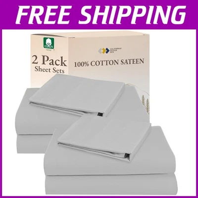 100% Cotton Twin XL Sheet Set, 2-Pack Light Grey - Image 1 of 4