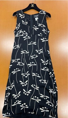 Autentico abito CHANEL floreale senza maniche pezzo unico colore bianco taglia 38 donna