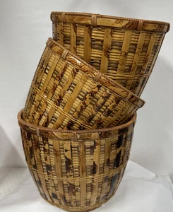 Vintage 3PC. Boho Style Wicker Planter Baskets Small Plant Holders Stackable - Picture 1 of 14