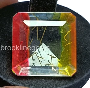 Lab-Created 179.50 Ct Rutilated Quartz – Bi-Color, Emerald Cut, Certified 5ARQ - Picture 1 of 7