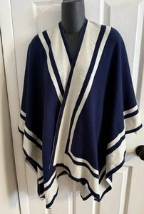 Lauren Ralph Lauren Navy Blue White Wrap Cape Women's O/S Reversible NWT - Picture 1 of 11