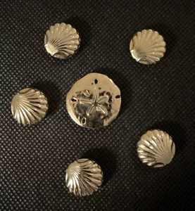 (1286) Vintage 80s Gold Tone Sand Dollar & Clam She’ll Button Covers Sold Set 6 - Picture 1 of 2