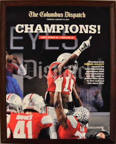 OHIO STATE BUCKEYES Columbus Dispatch 2015 National Champions 8x10" Plaque Cover