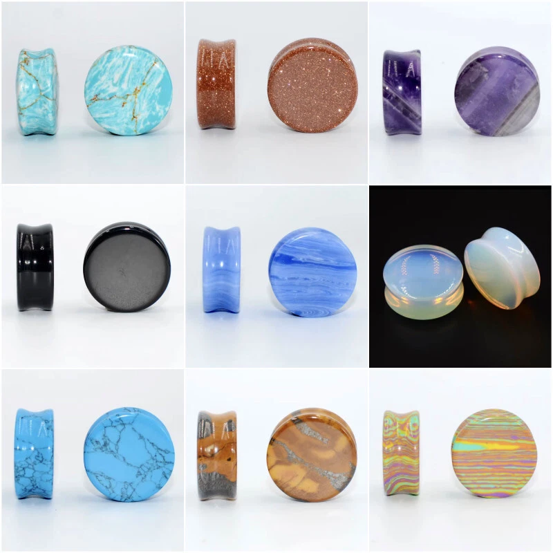 3MM-22MM STEIN OHR PLUG TUNNEL SADDLE OHRSTECKER STONE SCHWARZ ACHAT TIGERAUGE - Bild 1 von 1