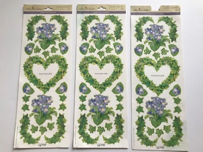 Lote de 3 hojas de pegatinas de hiedra de Miss Elizabeth flores violetas Foto 1 de 3