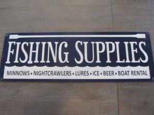 Letrero de suministros de pesca vintage barco alquiler cerveza cebo pescado RARO antiguo 10439 - Imagen 1 de 1