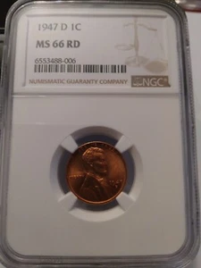 1947-D 1C RD  Lincoln Wheat One Cent  NGC MS66RD    - Picture 1 of 2