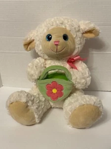Hugfun Lamb Sheep Easter Cream Big Blue Eyes Basket  14" Plush Stuffed 2016 - Picture 1 of 11