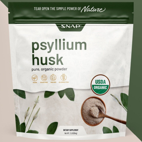 Psyllium Husk USDA Organic Powder Snap Supplements Support Healthy Gut Digestive