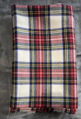 100% Pure Wool Tartan Fabric Plaid 1 Yard 64 in Wide White Red Green Gold Blue - Image 1 of 4