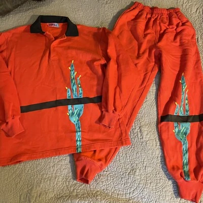 Moletom vintage vermelho opala pintado à mão 2 peças colarinho cacto sudoeste anos 80 - Imagem 1 de 4